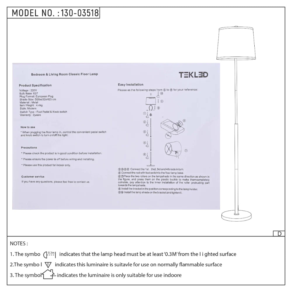 User manual for Minimalist Floor Lamp Rose Gold Flaxen | TEKLED 130-03518