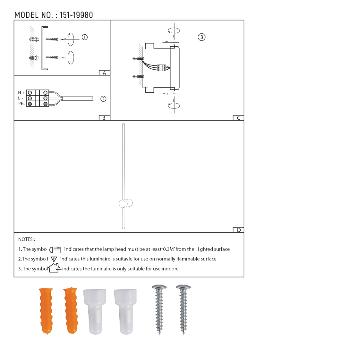 Technical specs of Minimalist Linear Wall Sconce Light 151-19980