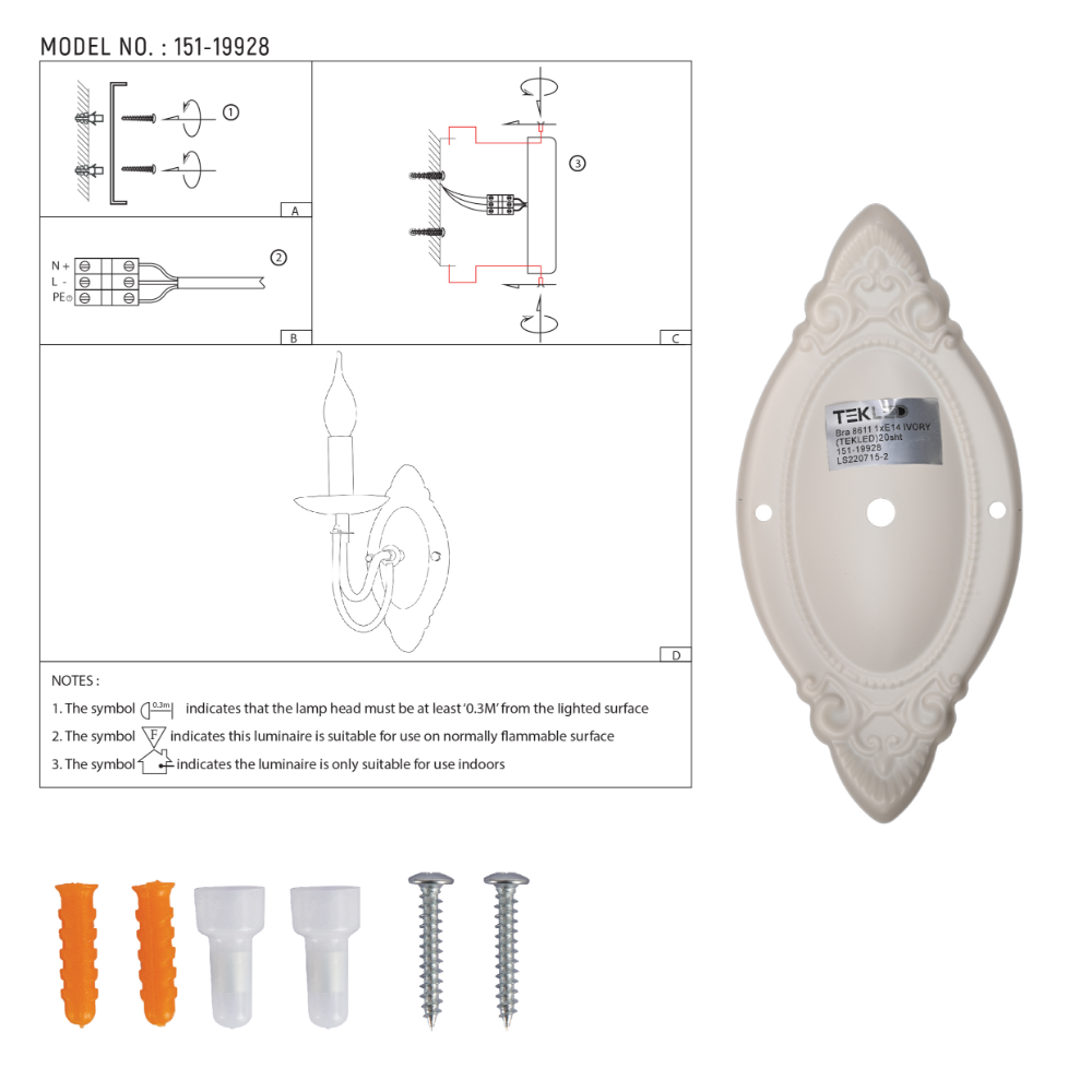 User manual for Minimalist U-Shaped Candle Wall Lamp | TEKLED 151-19928