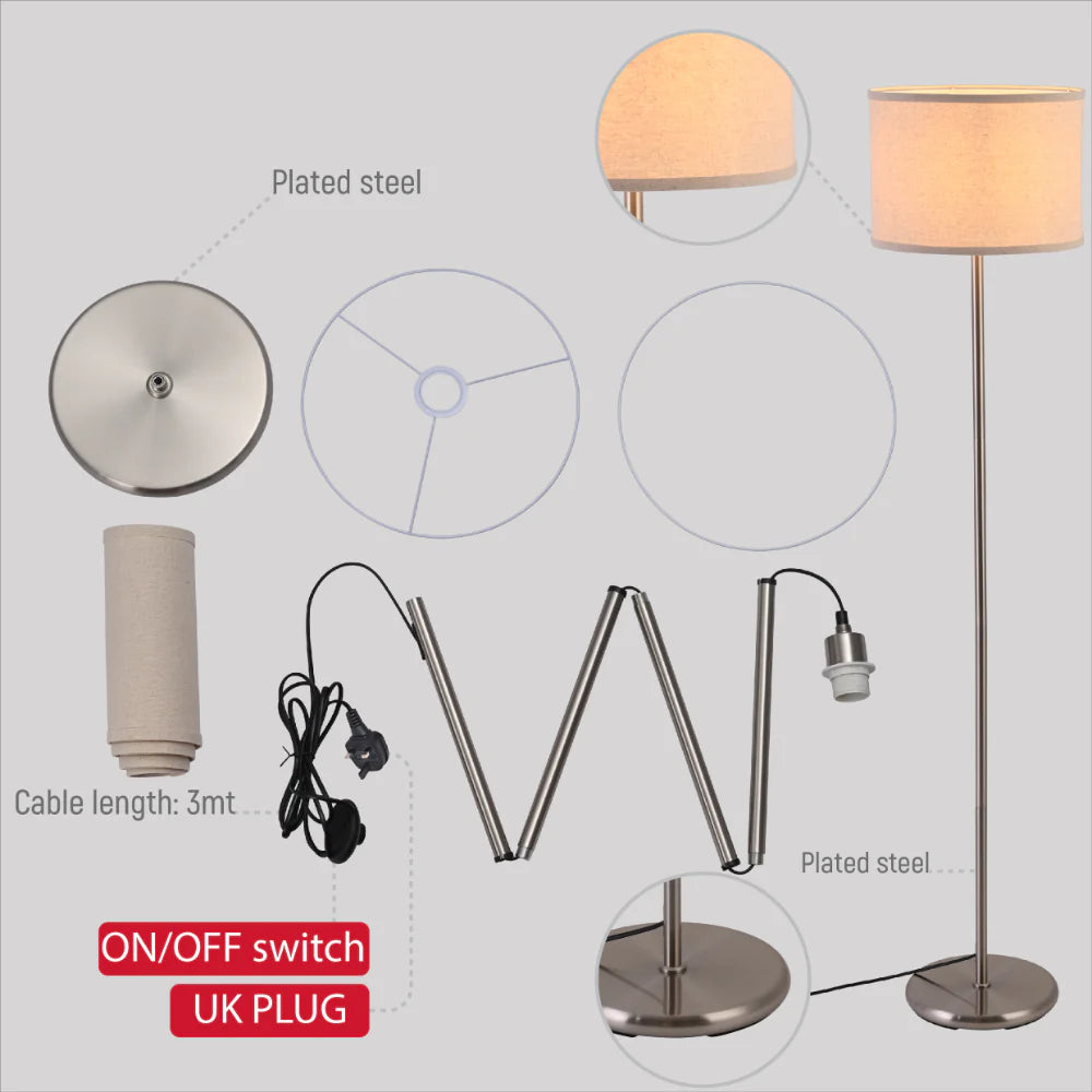 Details of Minmalist Floor Lamp Nickel Flaxen | TEKLED 130-03524