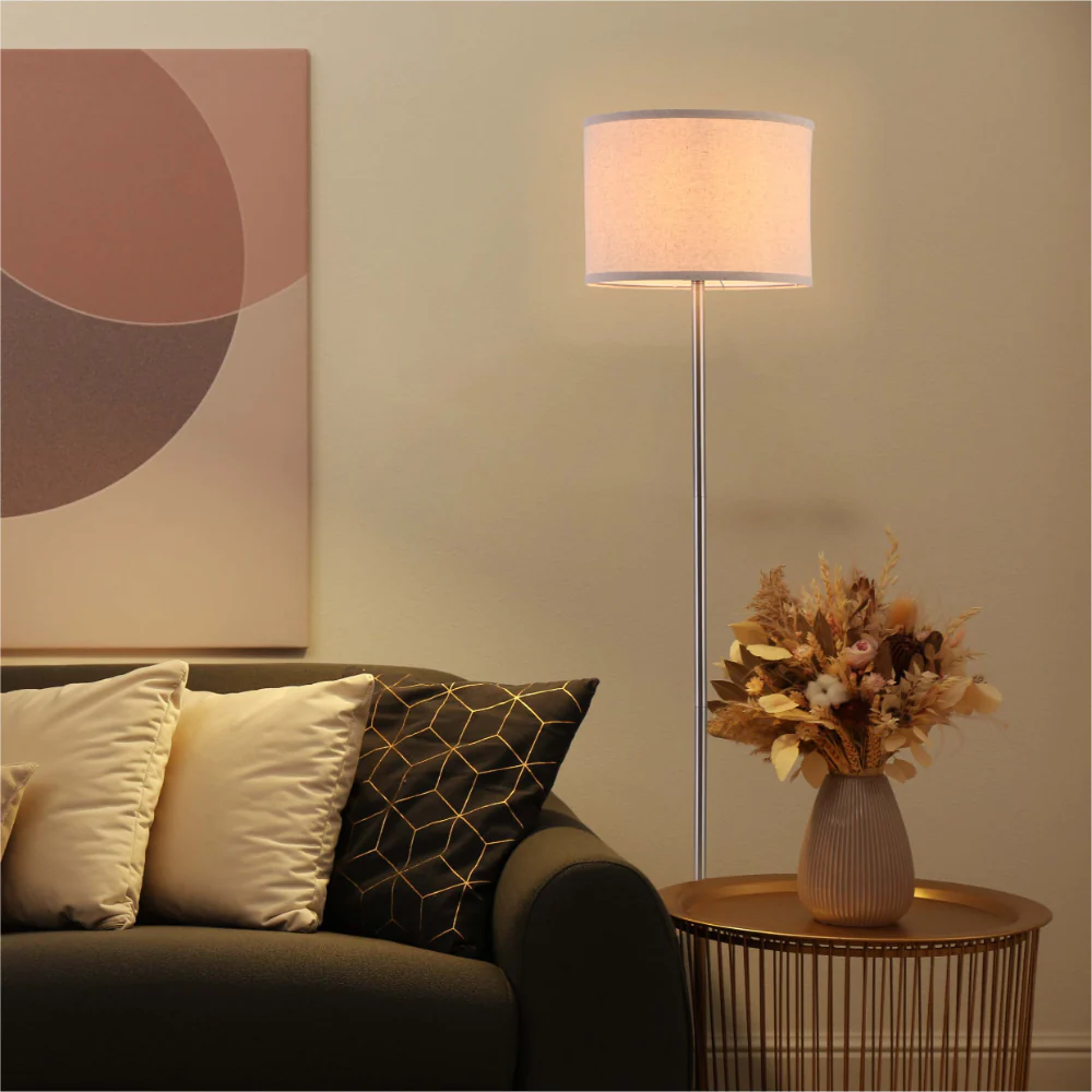 Living room kitchen bedroom use of Minmalist Floor Lamp Nickel Flaxen | TEKLED 130-03524