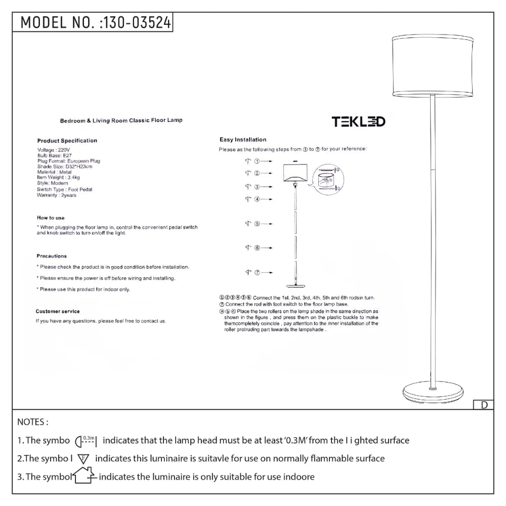 User manual for Minmalist Floor Lamp Nickel Flaxen | TEKLED 130-03524