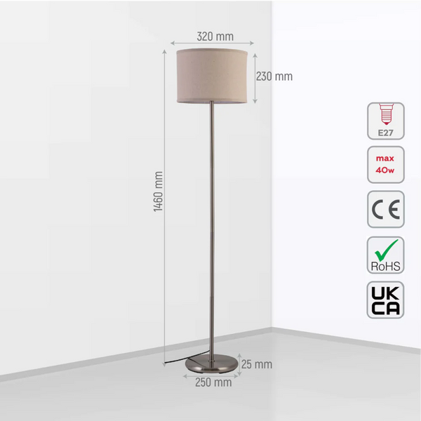 Size and tech specs of Minmalist Floor Lamp Nickel Flaxen | TEKLED 130-03524