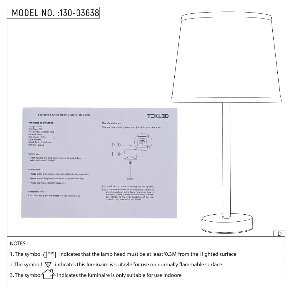 User manual for Minmalist Table Lamp Nickel Flaxen | TEKLED 130-03638