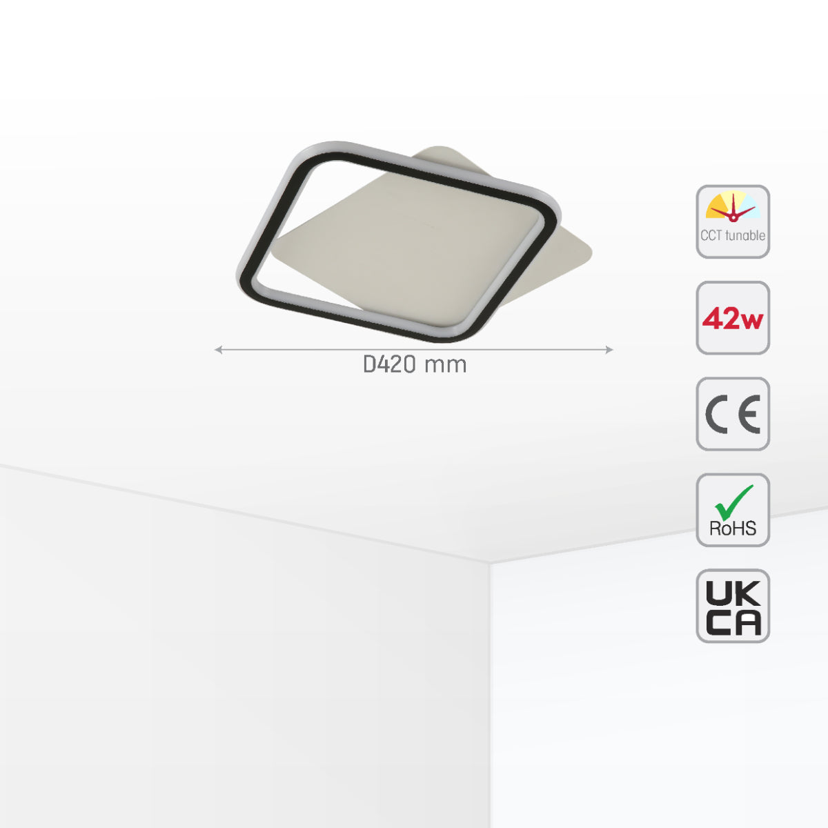 Size and certifications of Modern Asymmetric LED Flush Ceiling Light 159-18103