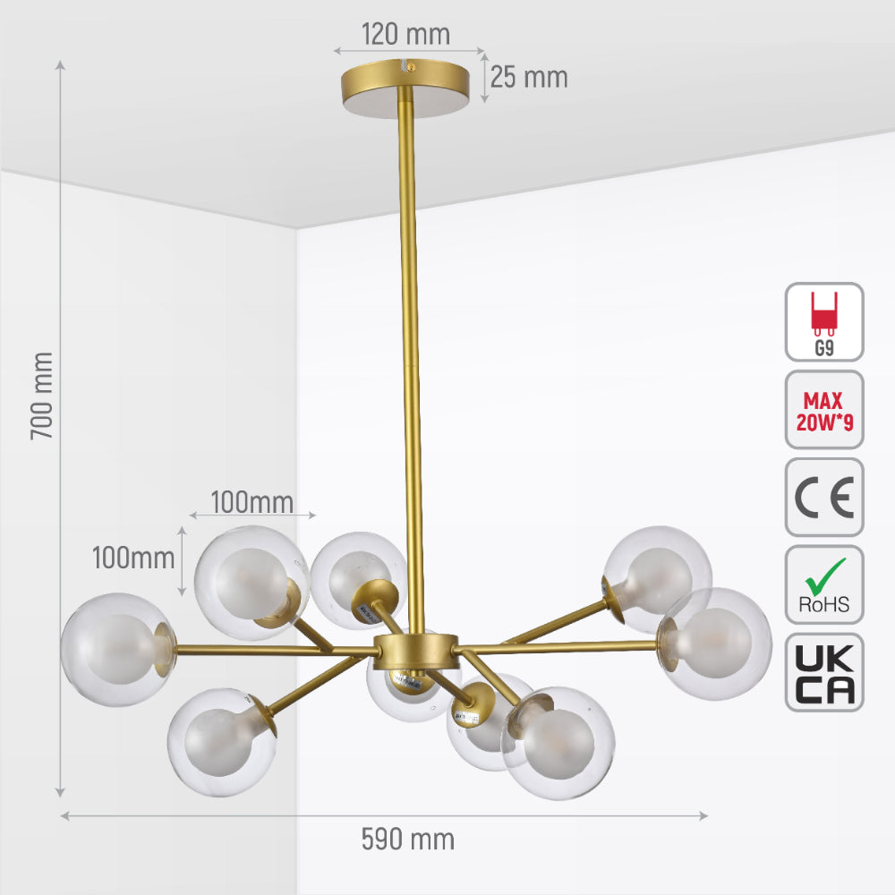 Close up of Modern Gold Ceiling Light with Double-Layered Globes | TEKLED 158-19708
