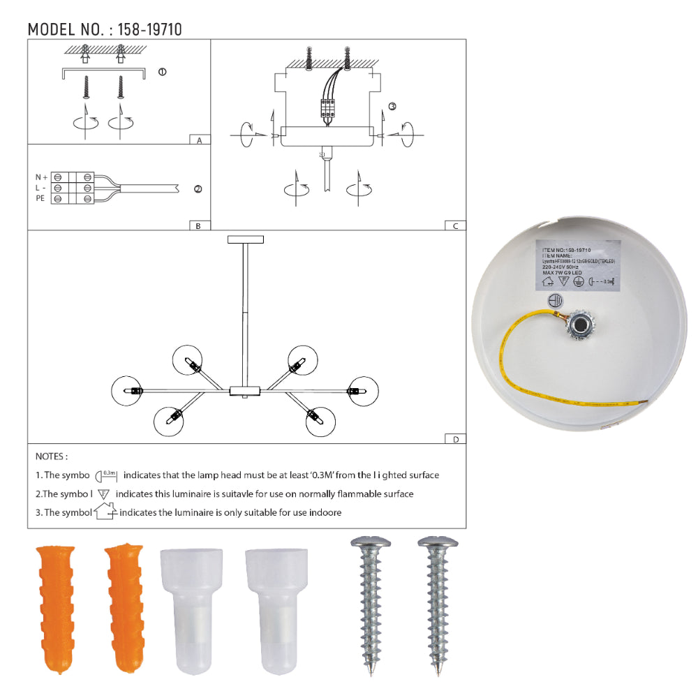 User manual for Modern Gold Ceiling Light with Double-Layered Globes | TEKLED 158-19710