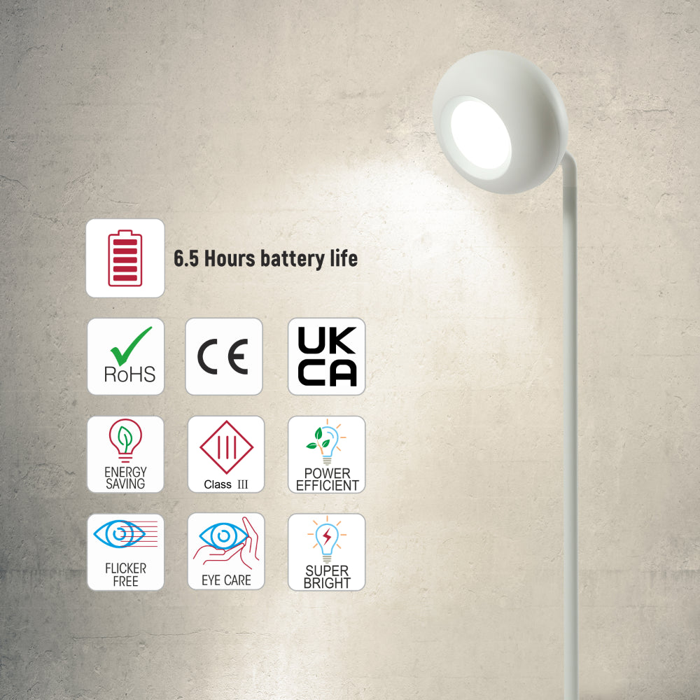 Close up of Modern Minimalist Bedside Detachable LED Desk Lamp Rechargeable Portable White TEKLED | TEKLED 130-03755
