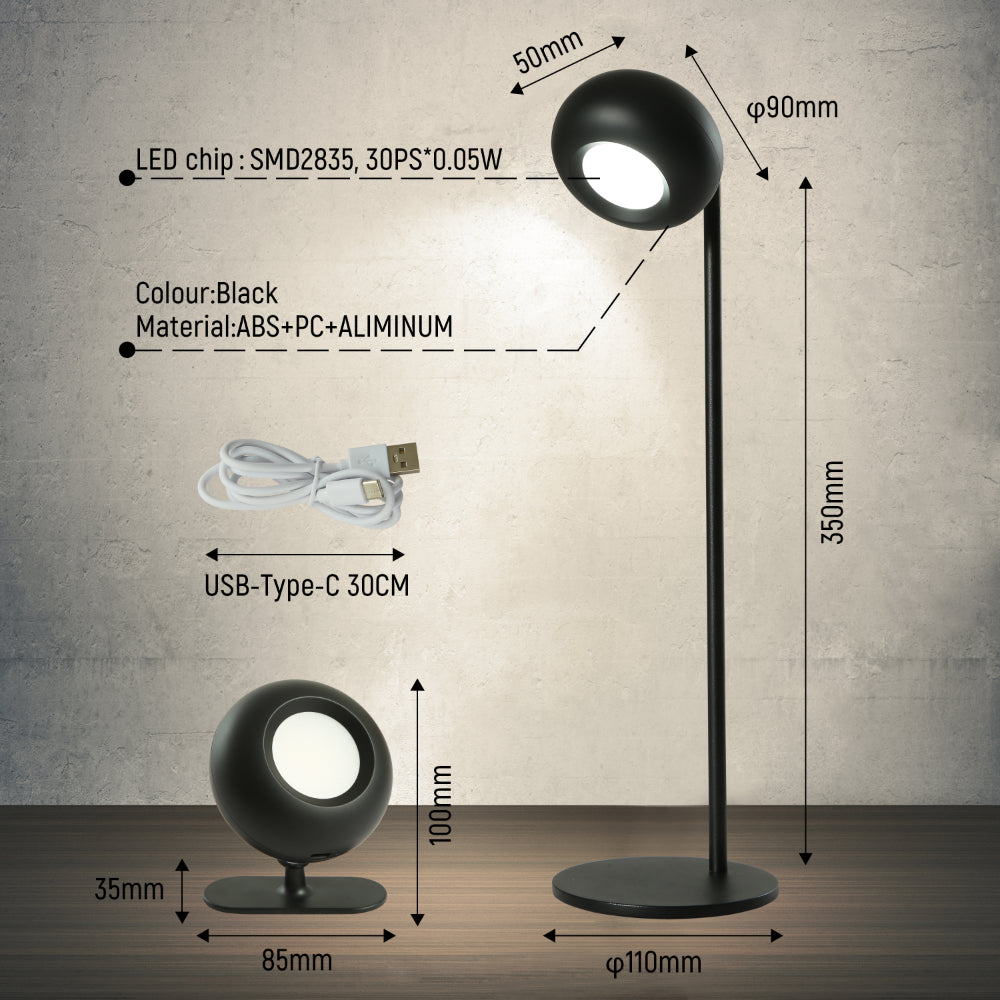 Size and tech specs of Modern Minimalist Bedside Detachable LED Desk Lamp Rechargeable Portable White TEKLED | TEKLED 130-03756
