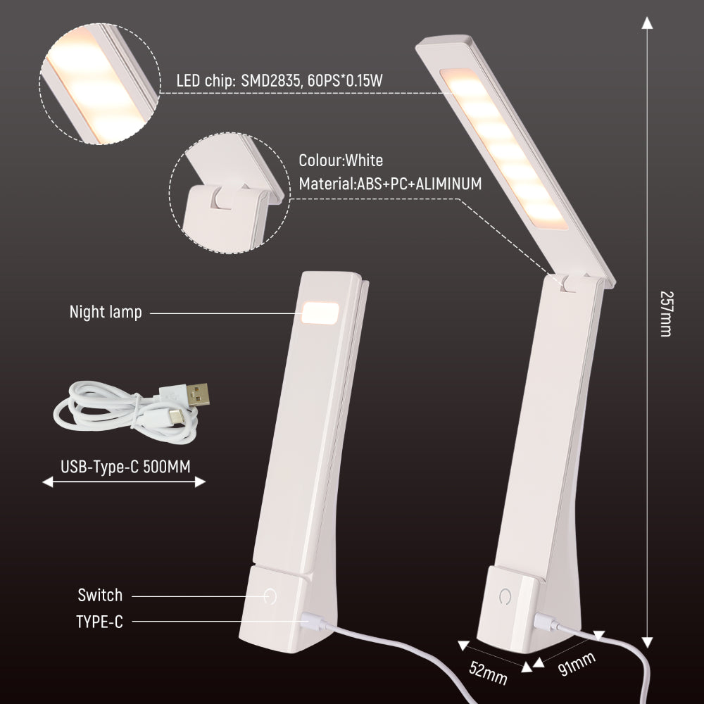 Size and tech specs of Modern Minimalist Bedside Folding LED Desk Lamp | TEKLED 130-03753