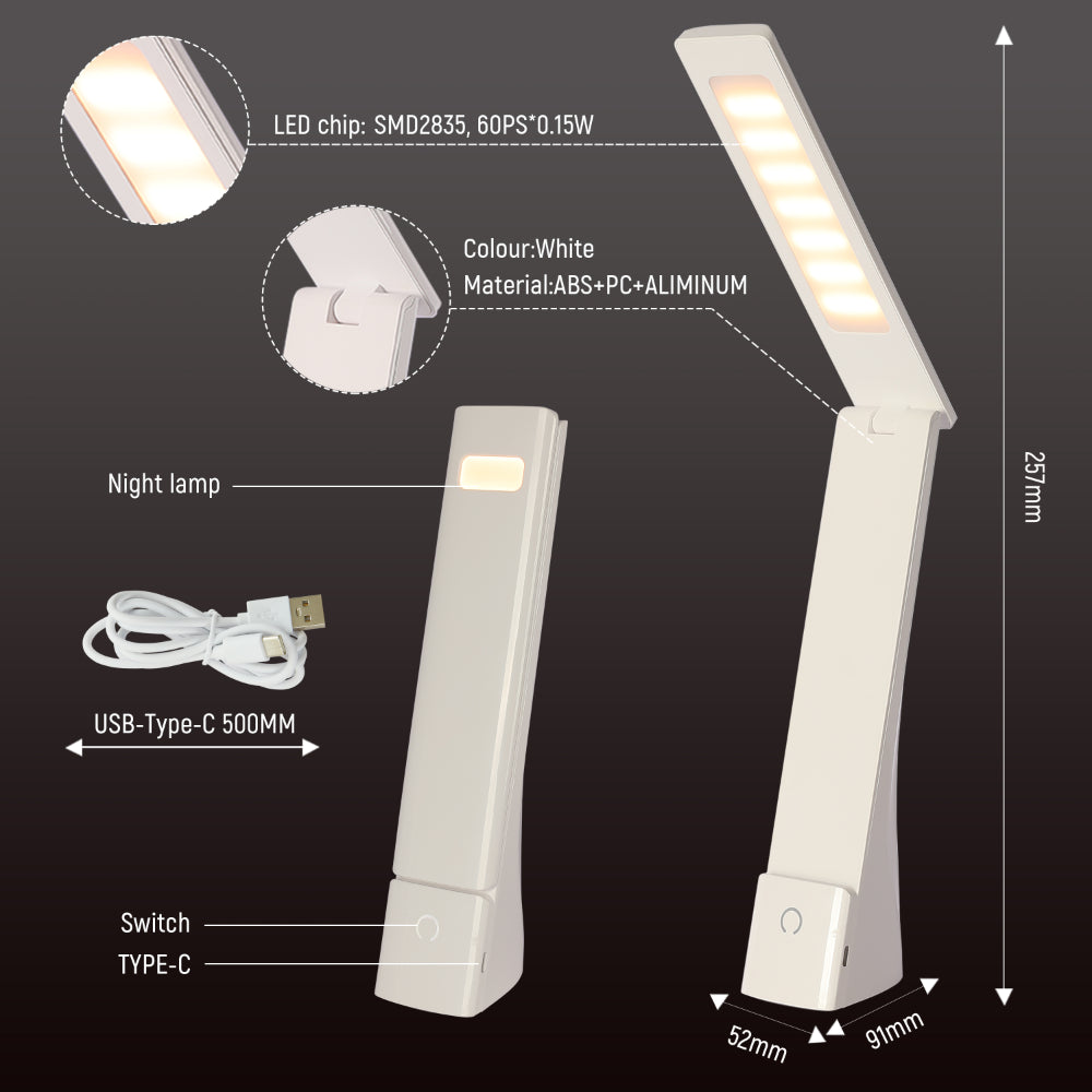 Size and tech specs of Modern Minimalist Bedside Folding LED Desk Lamp | TEKLED 130-03754