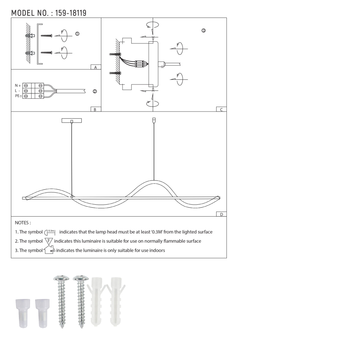 Technical specs of Modern Sleek Infinity Wave LED Pendant Light 159-18119