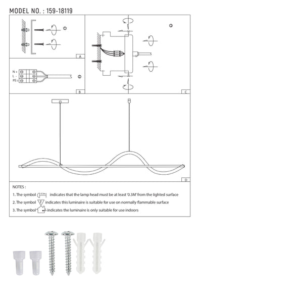 Technical specs of Modern Sleek Infinity Wave LED Pendant Light 159-18119