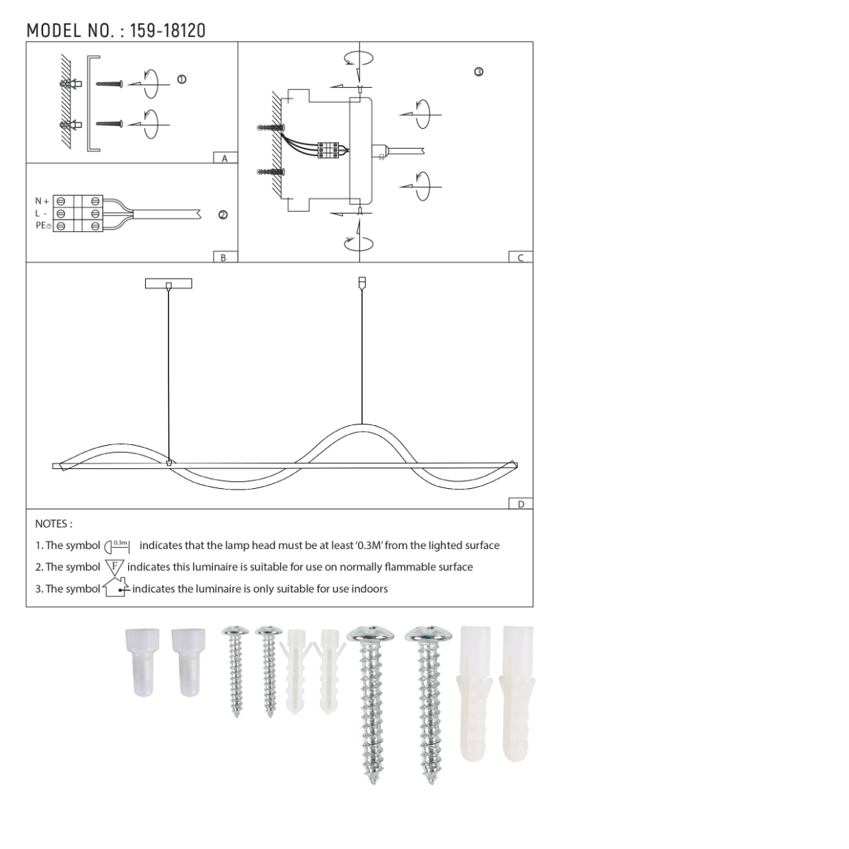 Technical specs of Modern Sleek Infinity Wave LED Pendant Light 159-18120