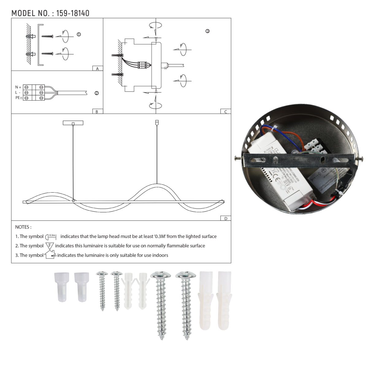 Technical specs of Modern Sleek Infinity Wave LED Pendant Light 159-18140