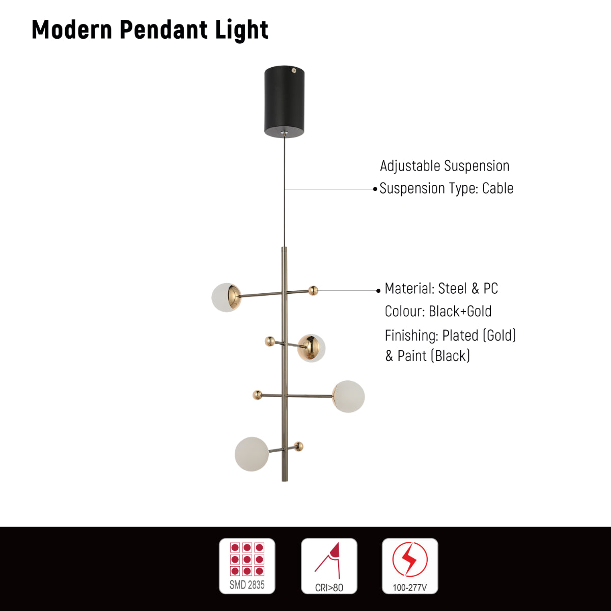 Technical specs of Modern Spacious Chandelier Ceiling Light Gold  159-18155