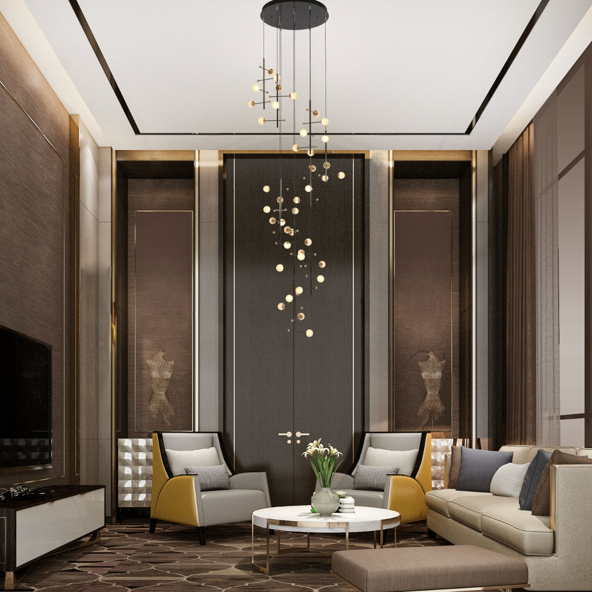 Where to use Modern Spacious Chandelier Ceiling Light Gold  159-18156