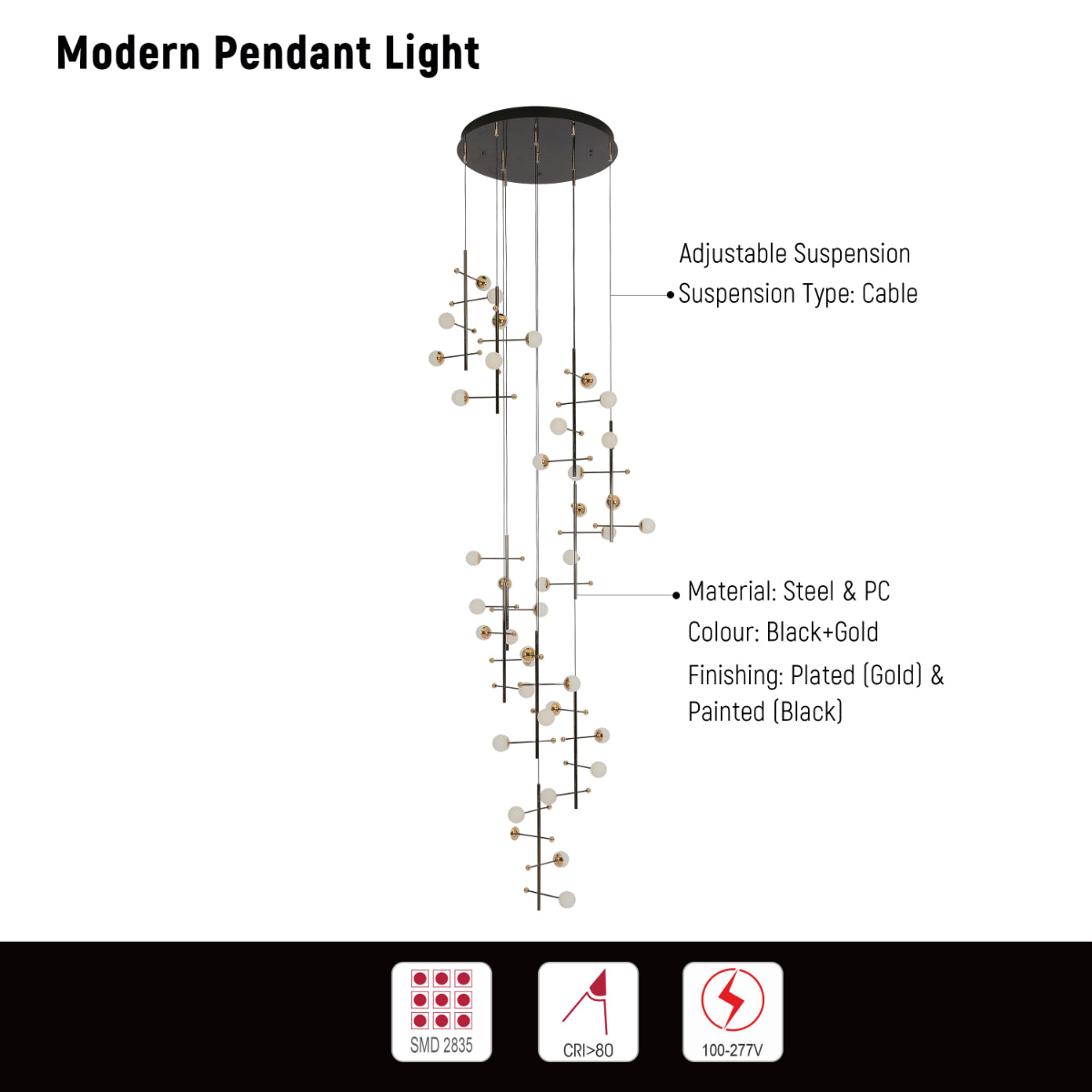 Technical specs of Modern Spacious Chandelier Ceiling Light Gold  159-18156