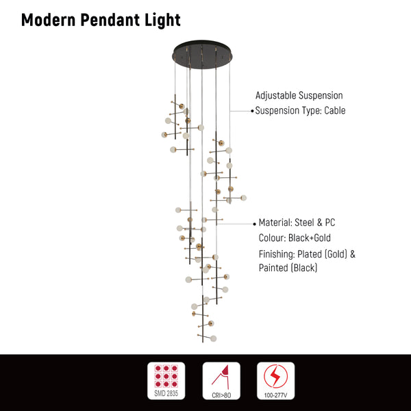 Technical specs of Modern Spacious Chandelier Ceiling Light Gold  159-18156