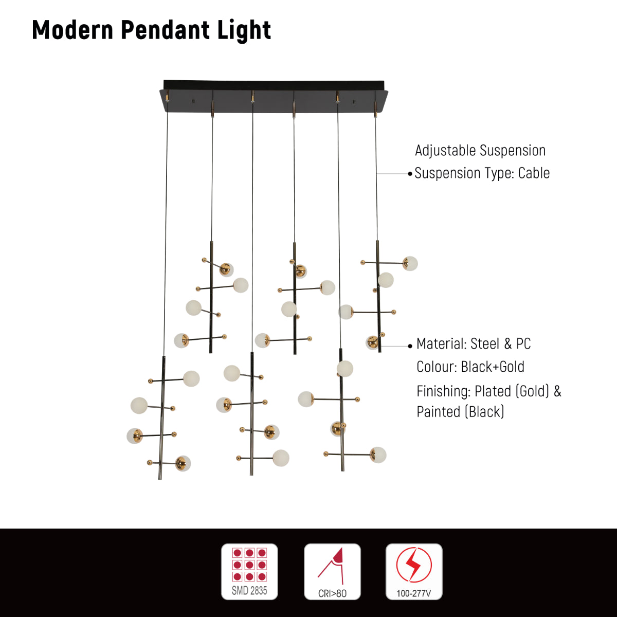 Close shots of Modern Spacious Chandelier Ceiling Light Gold  159-18157