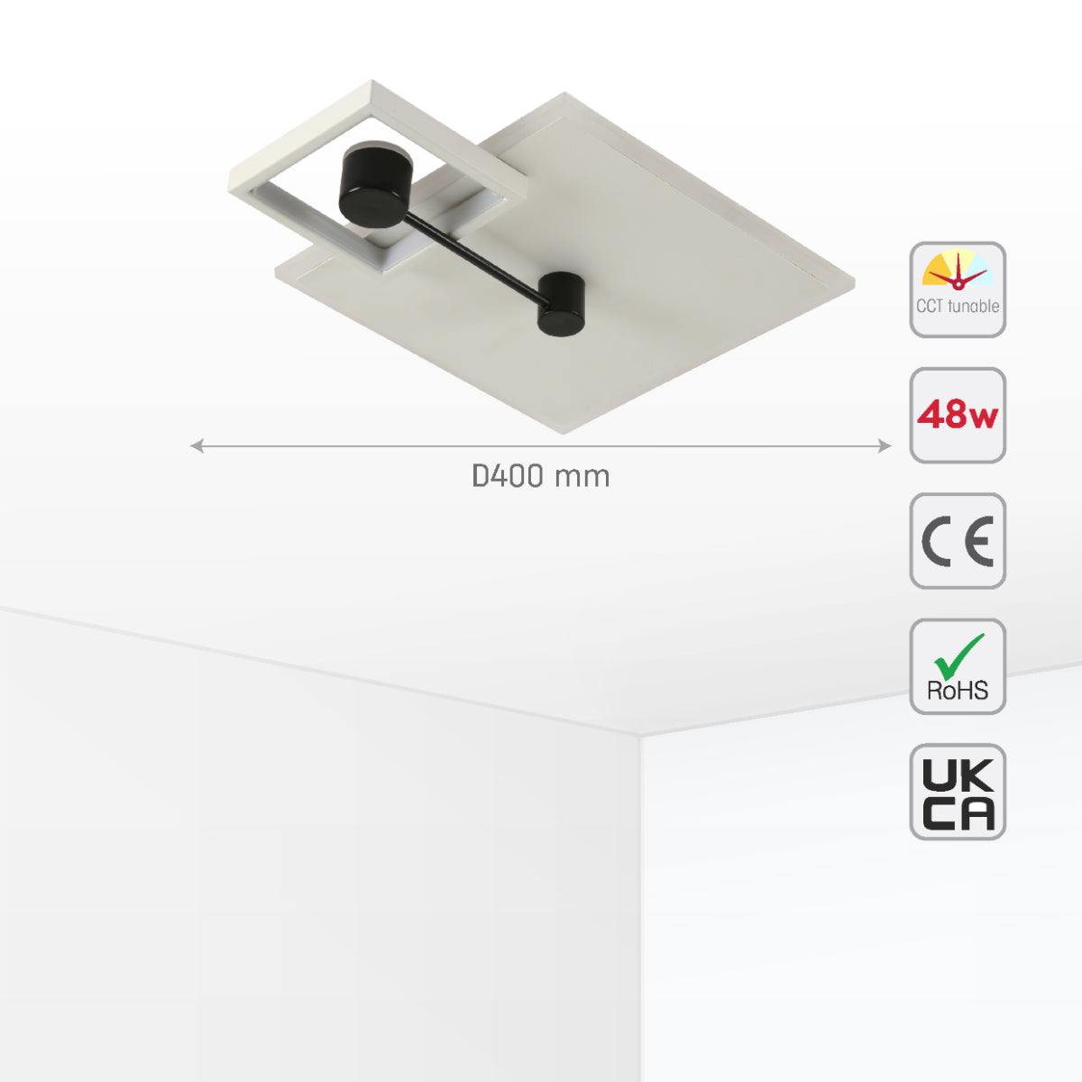 Size and certifications of Modern Squared LED Flush Ceiling Fixture 159-18109