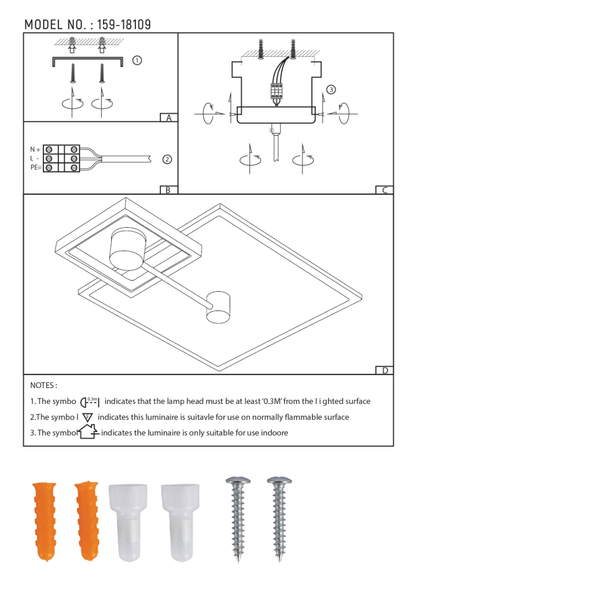 Technical specs of Modern Squared LED Flush Ceiling Fixture 159-18109