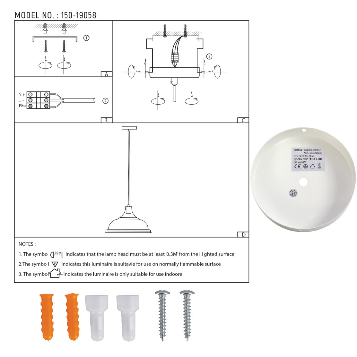 Technical specs of Modern Step Pendant Light - 38cm Metal Shade in Varied Hues 150-19058