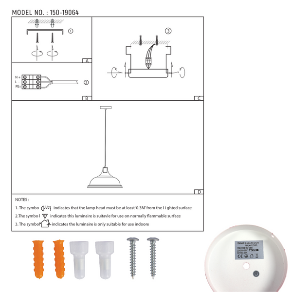Technical specs of Modern Step Pendant Light - 38cm Metal Shade in Varied Hues 150-19064