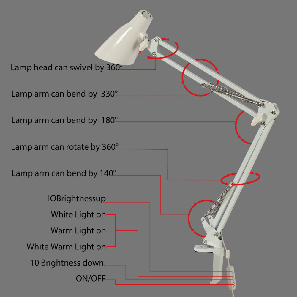 Details of TEKLED Modern Swing Arm LED Desk Lamp-7W Dimmable 3 CCT Options | TEKLED 130-03765