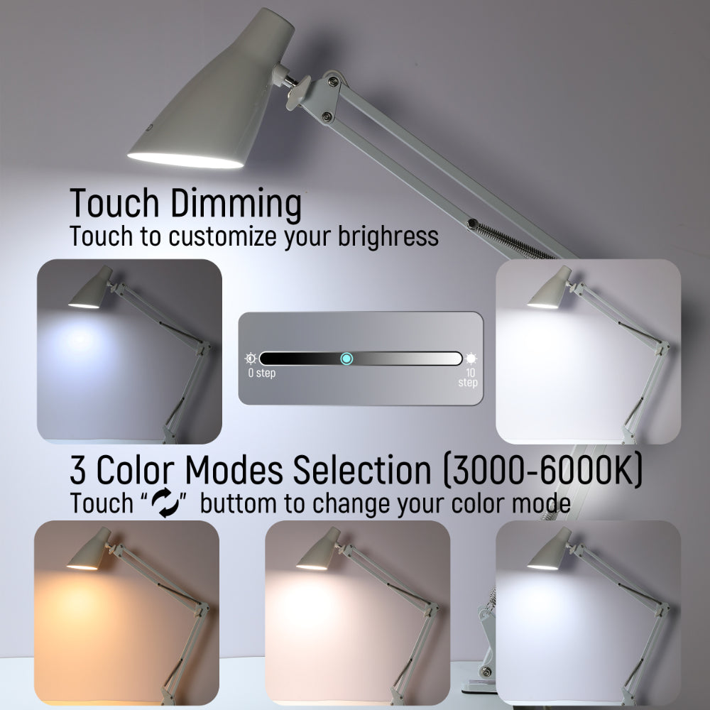 Size and tech specs of TEKLED Modern Swing Arm LED Desk Lamp-7W Dimmable 3 CCT Options | TEKLED 130-03765