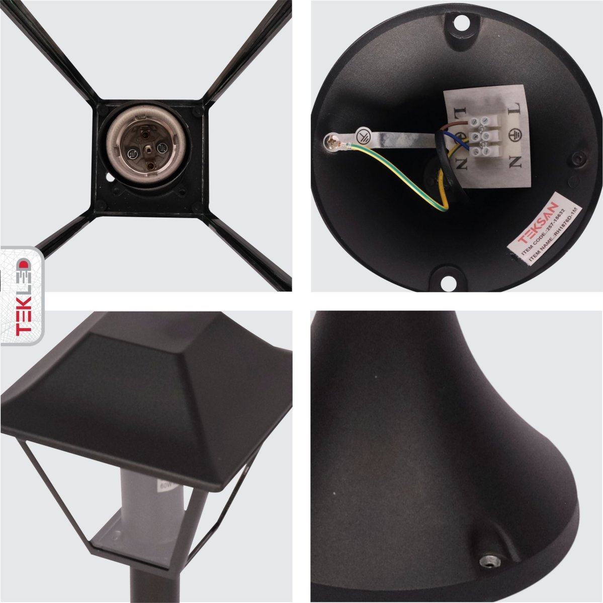 Detailed images of Bollard Lawn Lamp 1M Pole Matt Black Clear Glass E27