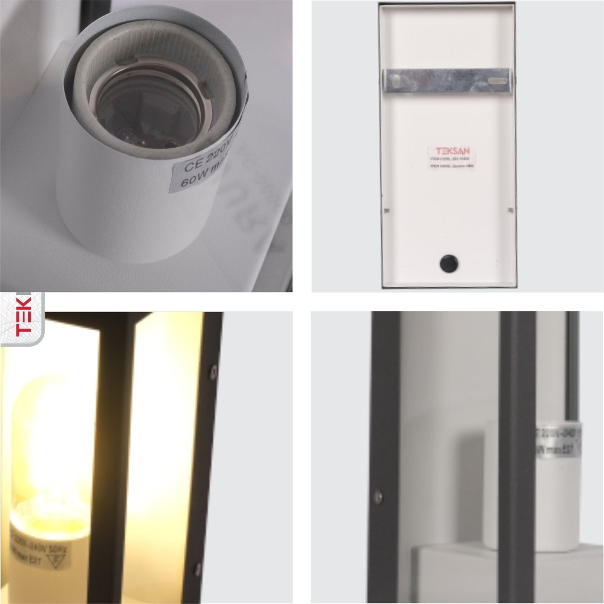 Detailed images of Modern Lantern Cuboid Wall Lamp Upward Base Grey&White Clear Glass E27