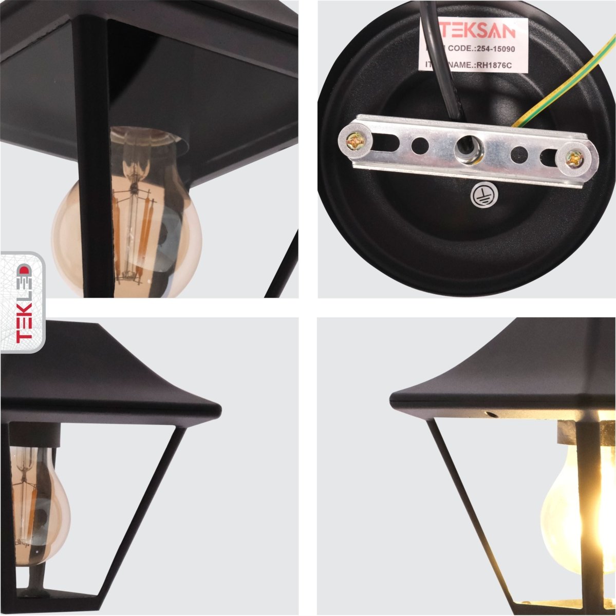 Detailed images of Pendant Ceiling Lamp Matt Black Clear Glass E27