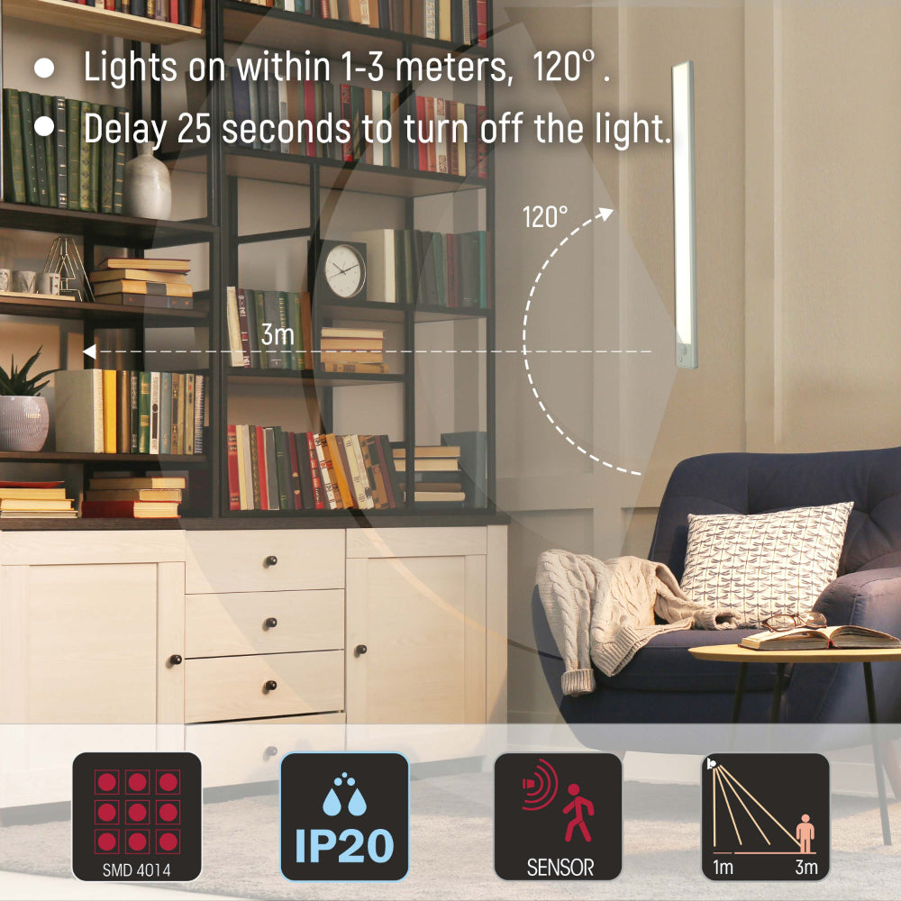 Living room kitchen bedroom use of TEKLED Motion Sensor LED Cabinet Light with Rechargeable Battery | TEKLED 116-03333