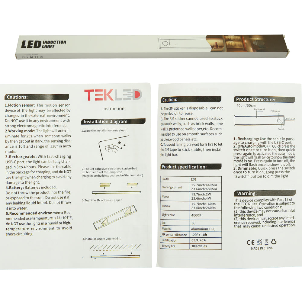 User manual for TEKLED Motion Sensor LED Cabinet Light with Rechargeable Battery | TEKLED 116-03327