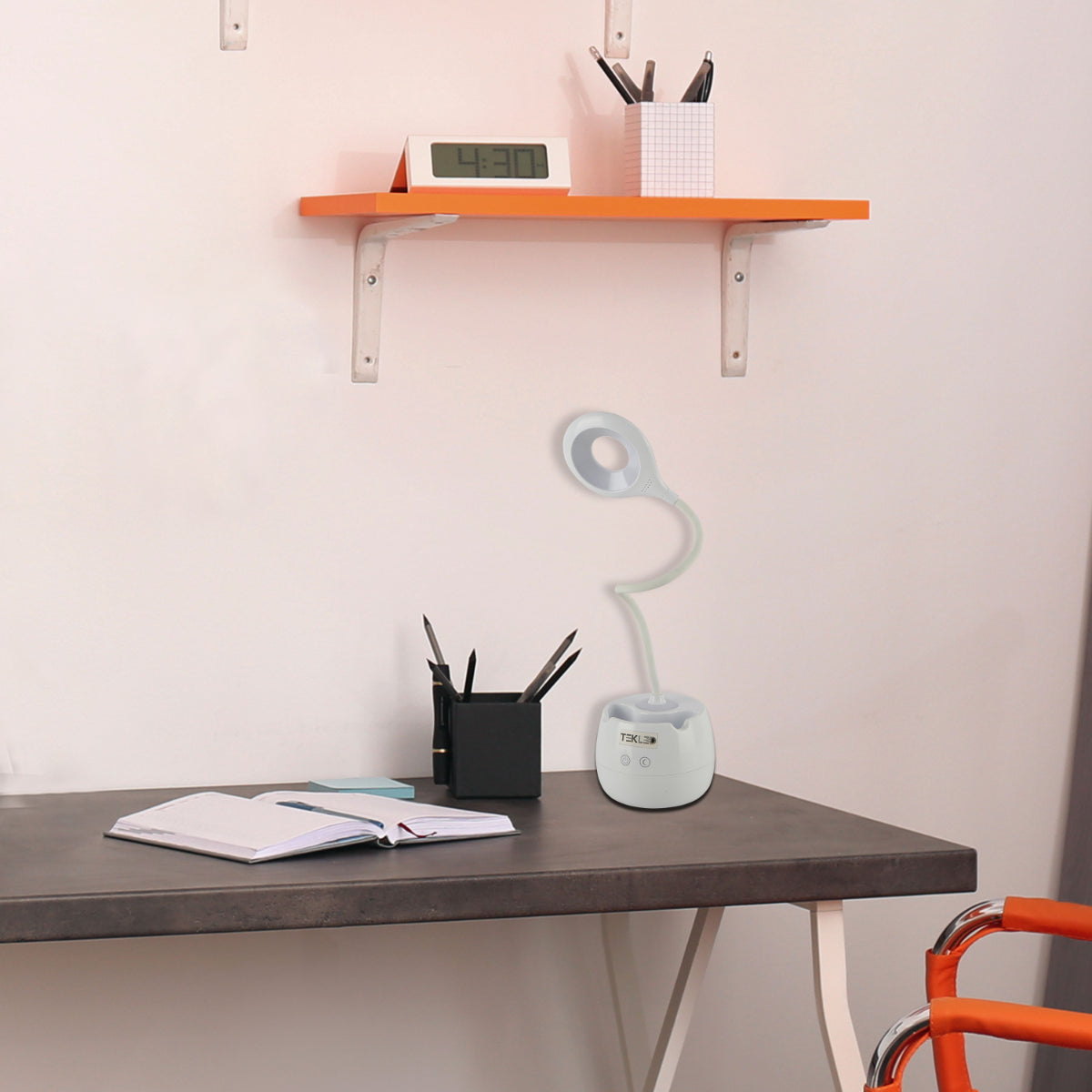 Multifunctional Rechargeable LED Ring Desk Lamp with Pencil Holder 130-03760 in play