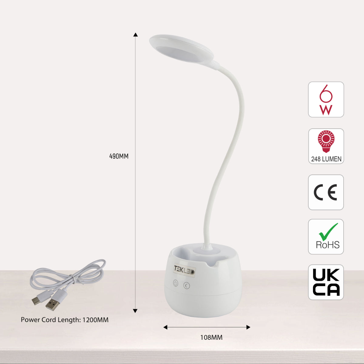 Size and certifications of Multifunctional Rechargeable LED Ring Desk Lamp with Pencil Holder 130-03760