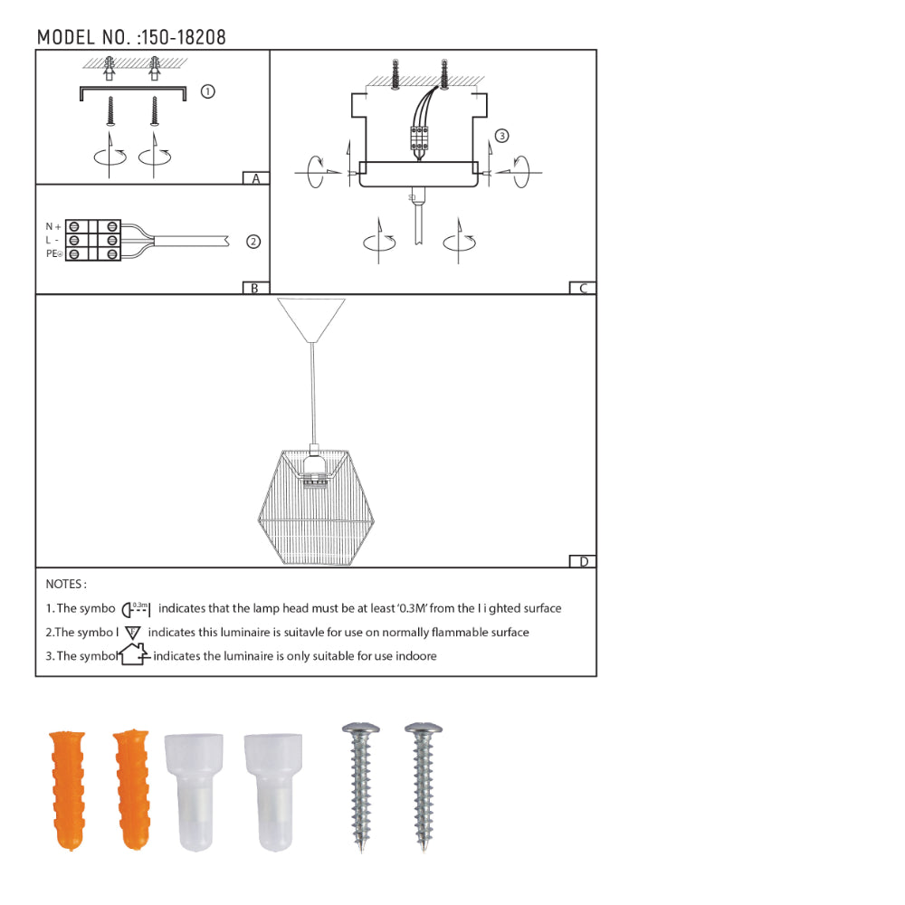User manual for Natural Jute Light Shade Pendant Ceiling Light | TEKLED 150-18208