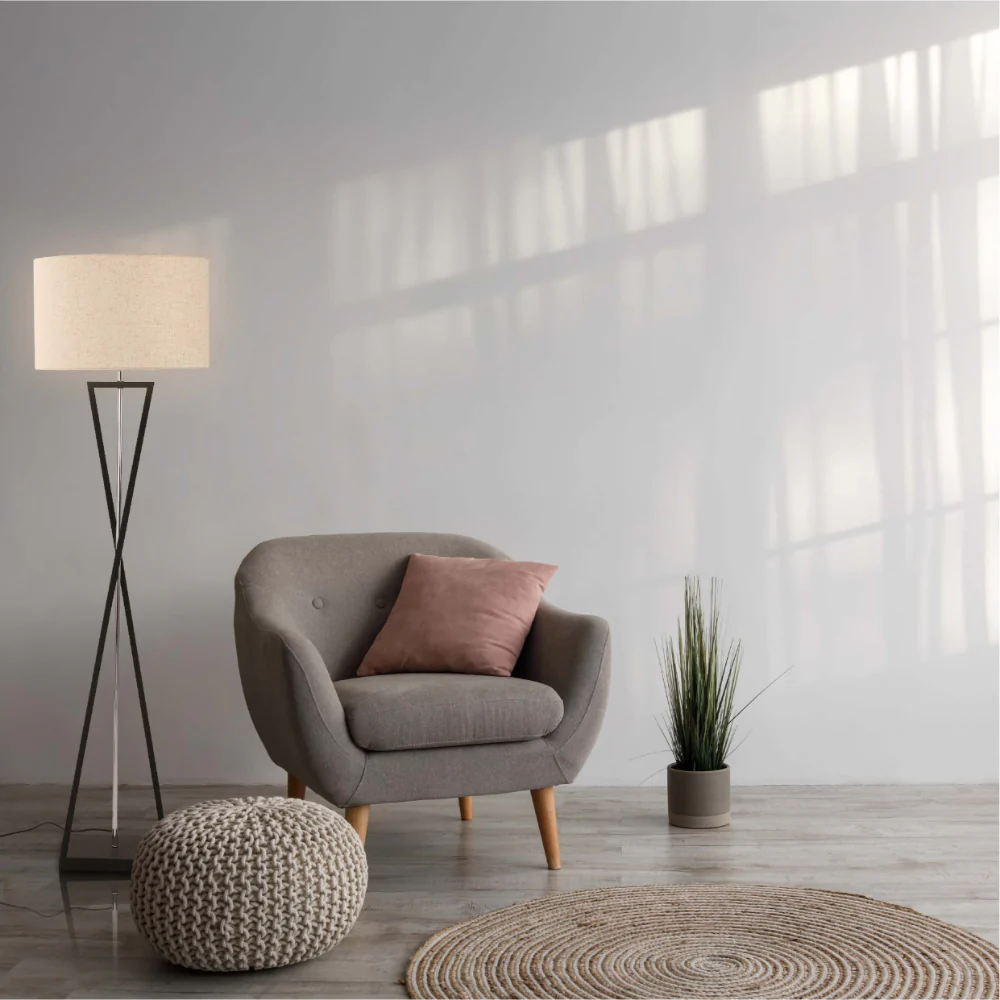 Interior application of Nordic Art Deco Floor Lamp  Black Nickel Flaxen | TEKLED 130-03522