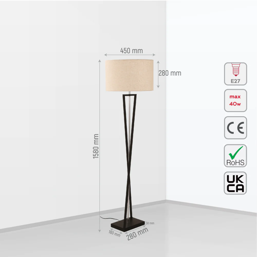 Size and tech specs of Nordic Art Deco Floor Lamp  Black Nickel Flaxen | TEKLED 130-03522