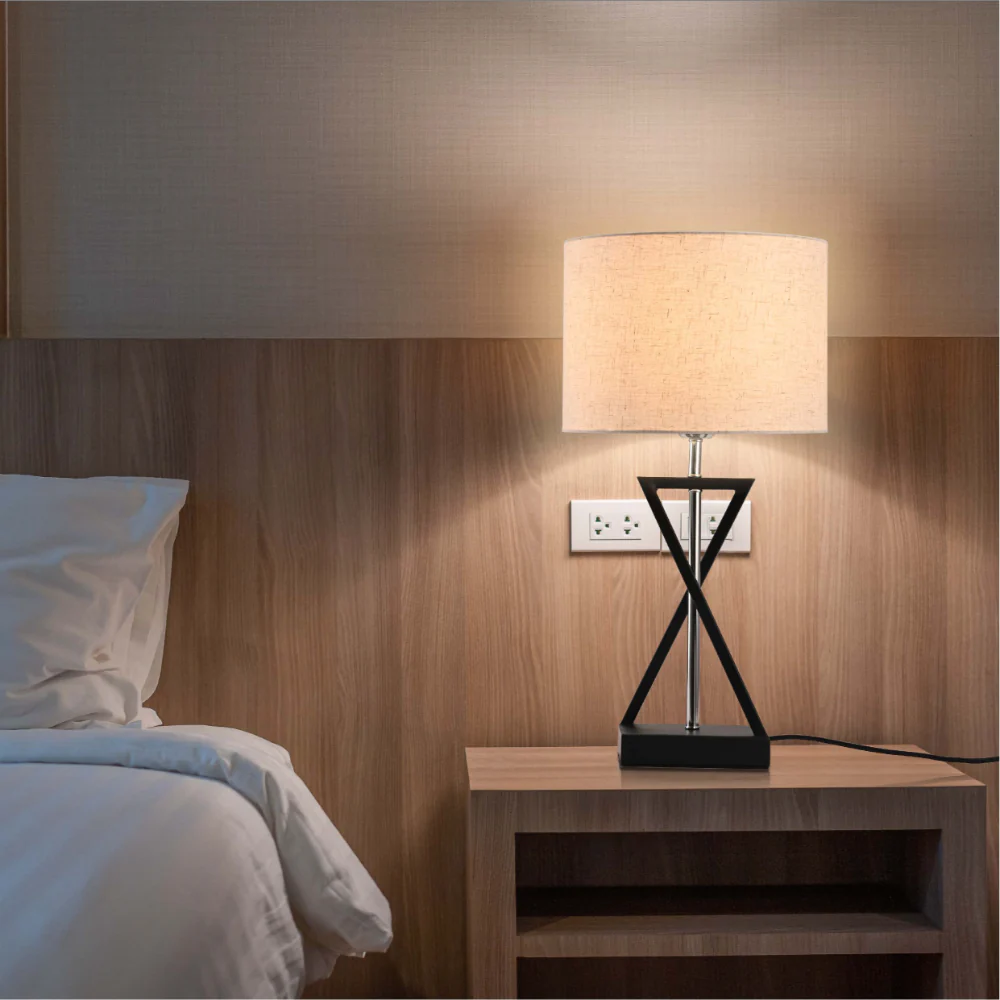 Interior application of Nordic Art Deco Table Lamp  Black Nickel Flaxen | TEKLED 130-03636