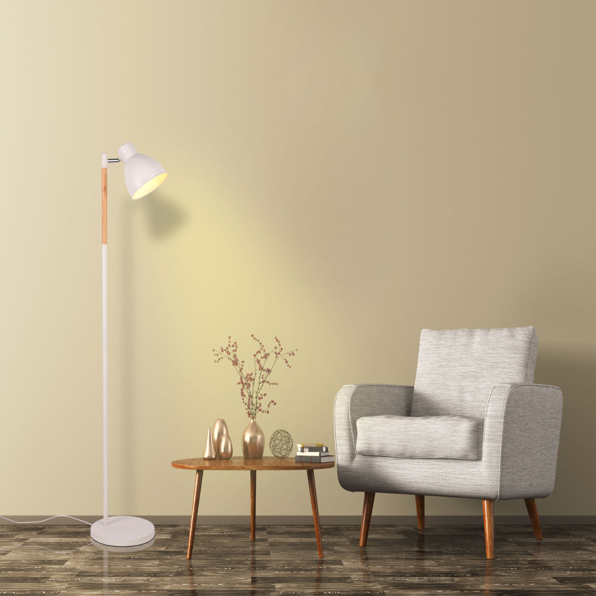 Nordic Floor Lamp with Wood Accent - E27, Rotatable Shade, 3 Finishes 130-03528 in play