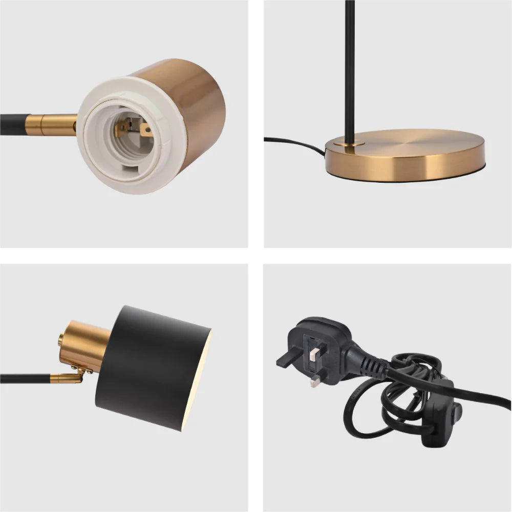 Close up of Nordic Pole Reading Desk Lamp Black Gold | TEKLED 130-03634