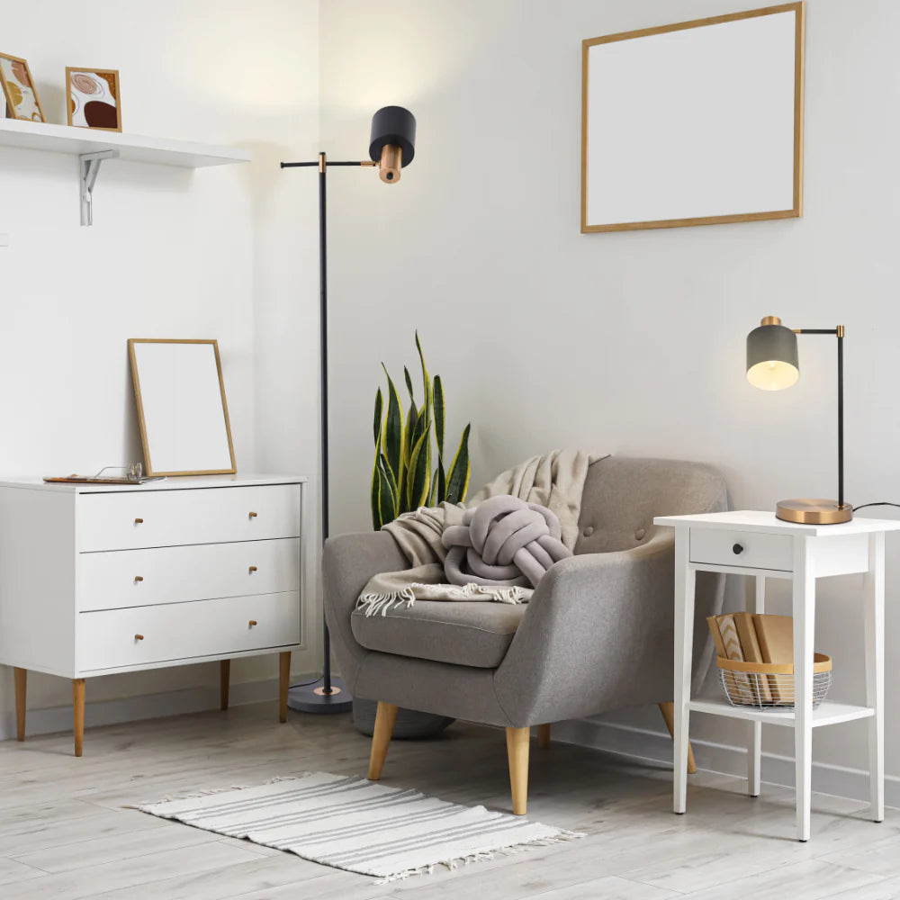 Living room kitchen bedroom use of Nordic Pole Reading Desk Lamp Black Gold | TEKLED 130-03634