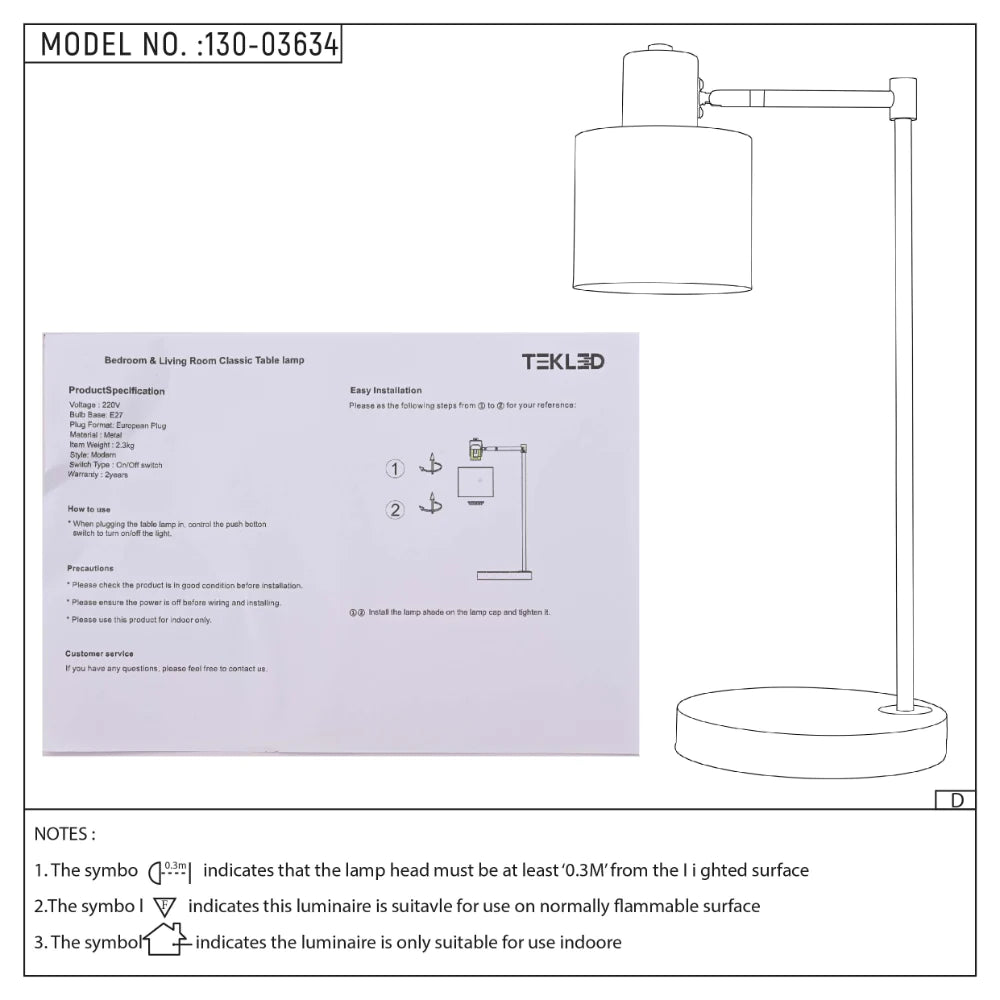 User manual for Nordic Pole Reading Desk Lamp Black Gold | TEKLED 130-03634