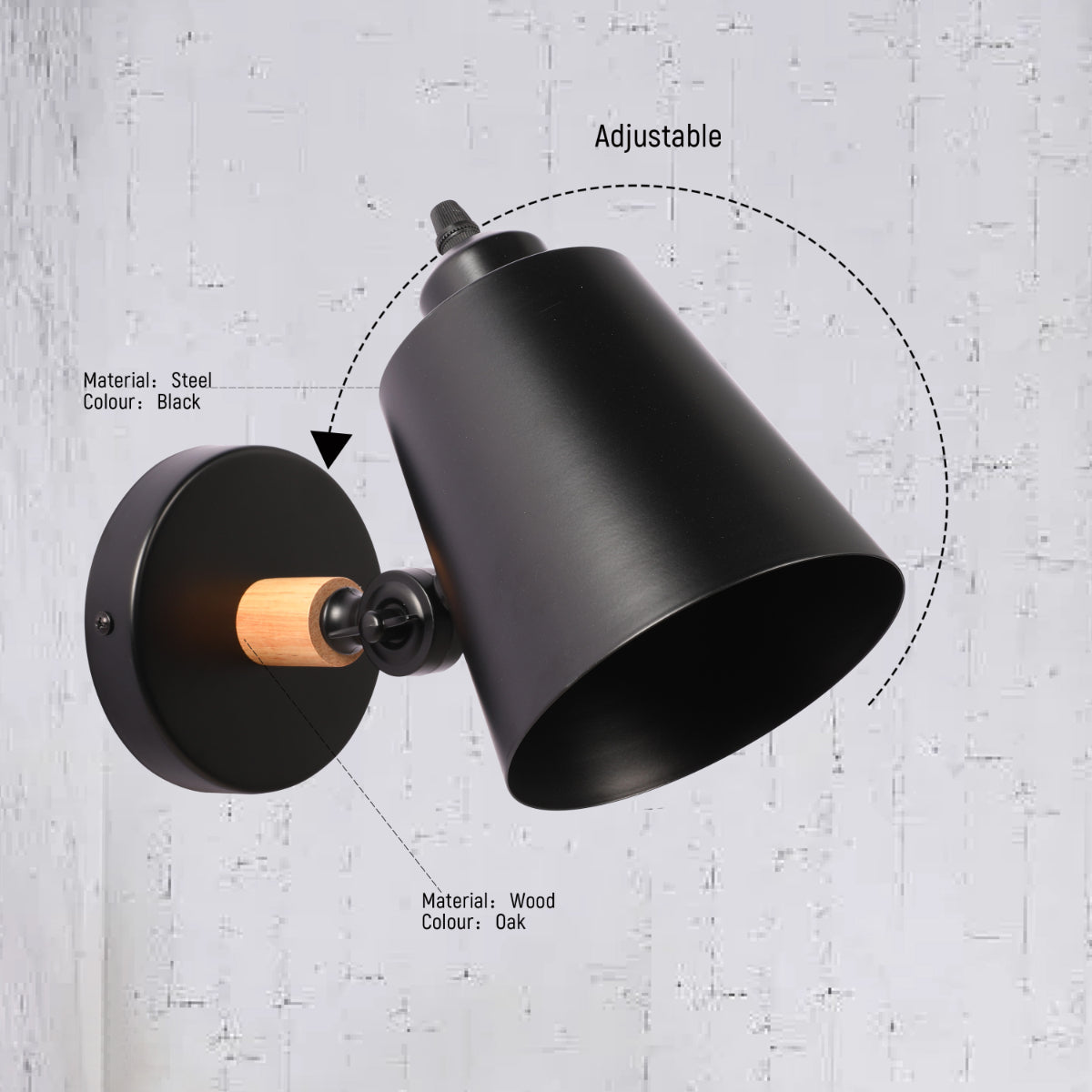 Close shots of Nordic Sleek Adjustable Wall Lamp - Modern Tapered Cone Design in Black or White 151-03010