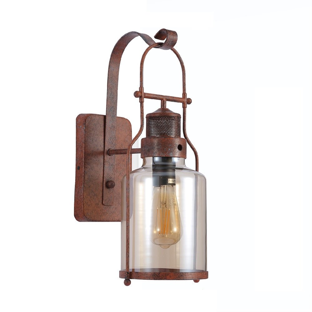 TEKLED Glass Wall Light Old Brown Metal Amber Glass Cylinder Wall Light E27 Fitting 151-195961
