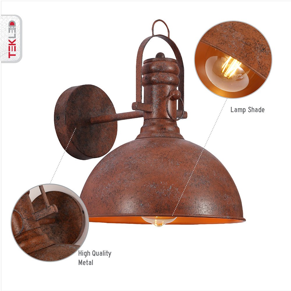 Features of Old Brown Metal Dome Wall Light with E27 Fitting