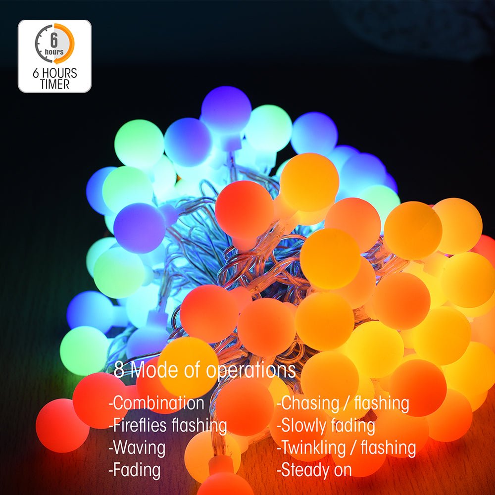 8 modes of operation and setting features of Carina LED Globe Light 100 LEDs 15m with Power Adaptor Multi-colour LED String Light