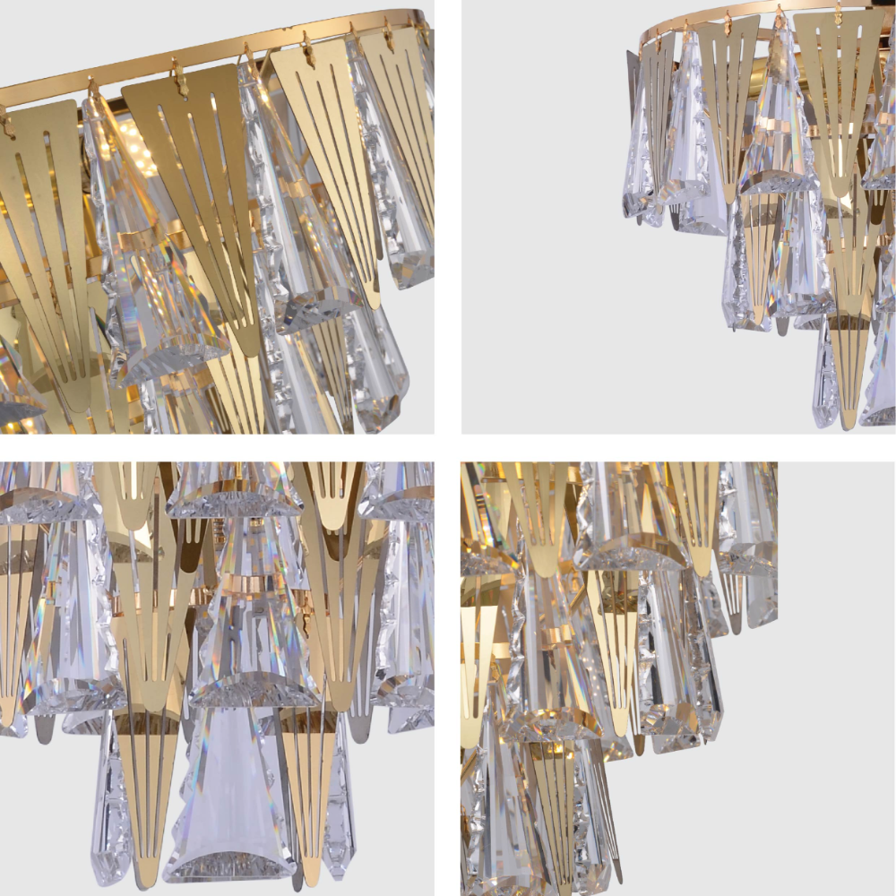 Details of Opulent Gold Chandelier Ceiling Light with Triangular Crystal Elegance | TEKLED 159-17914